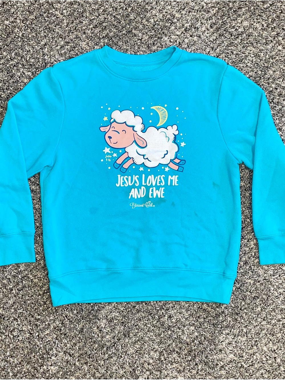 Blessed Girl Turquoise 'Jesus Loves Me and Ewe' Sweatshirt Size Girls Large
